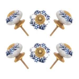 Hand-Painted Blue & White Ceramic Knob (Pack of 6) - Artistic & Easy Install for Cabinets & Drawers