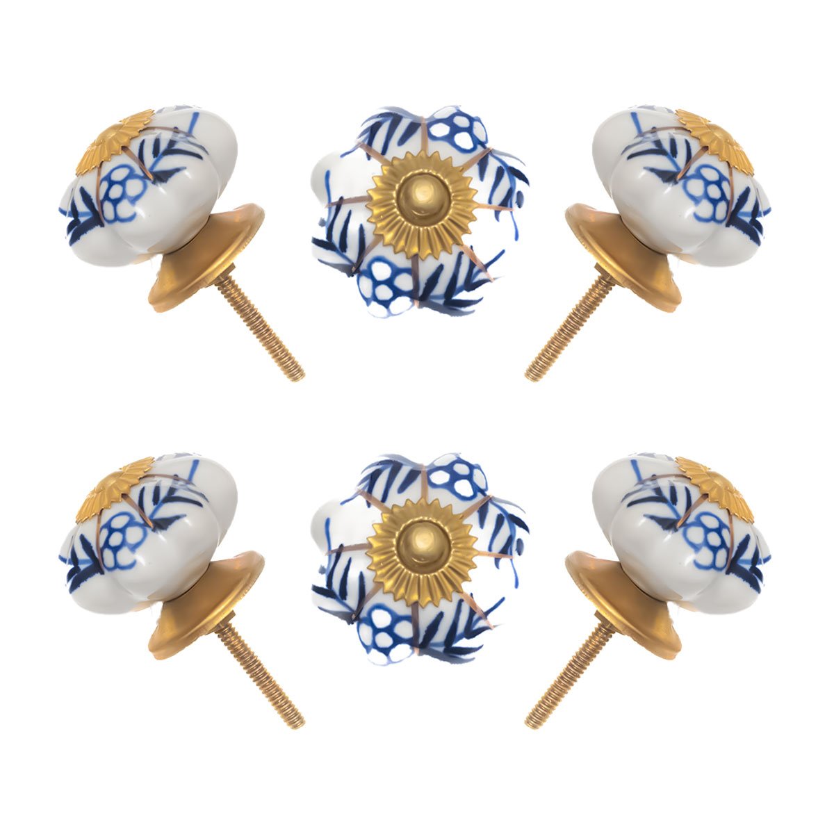 Hand-Painted Blue & White Ceramic Knob (Pack of 6) – Artistic & Easy Install for Cabinets & Drawers