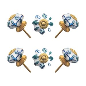 Hand-Painted Floral Multi flower Ceramic Knobs (Pack of 6) - Hand-Painted & Easy Install for Furniture