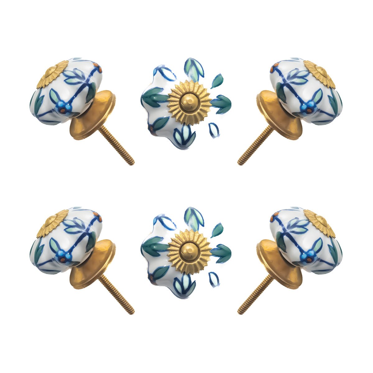 Hand-Painted Floral Multi flower Ceramic Knobs (Pack of 6) – Hand-Painted & Easy Install for Furniture