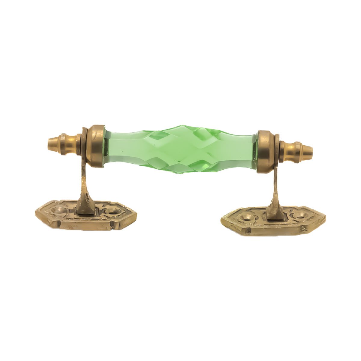 Vintage Green Faceted Crystal and Brass Pull Handle – 5″ & 6.5″ Centers