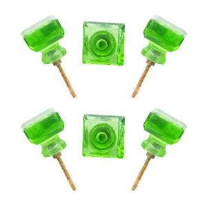 Modern Emerald Green Square Crystal Glass Knobs with Brass Base (Set of 6) - CDNY