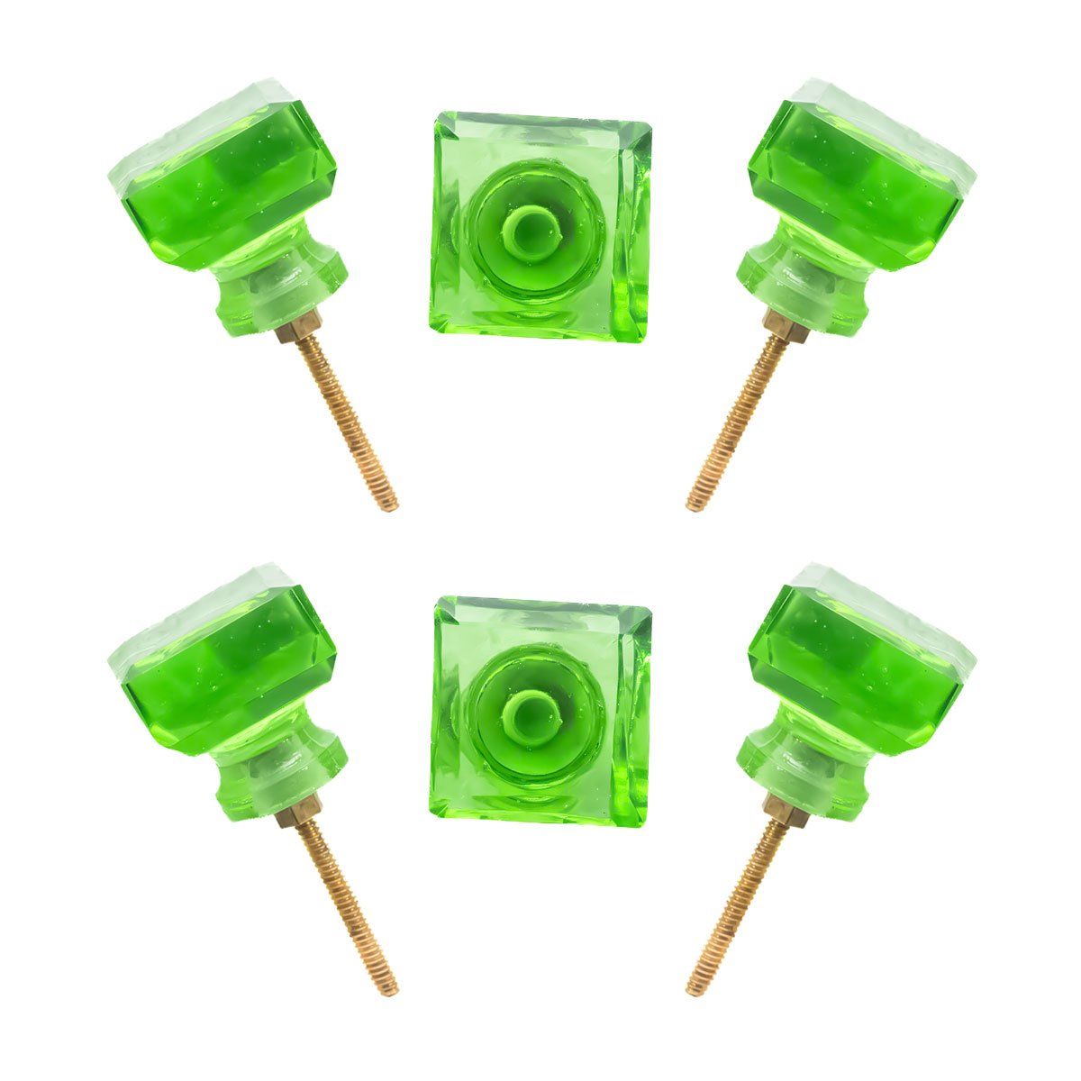 Modern Emerald Green Square Crystal Glass Knobs with Brass Base (Set of 6) – CDNY