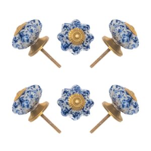 Speckled Blue & White Ceramic Knob (Pack of 6) - Rustic Chic & Easy Install for Cabinets & Drawers