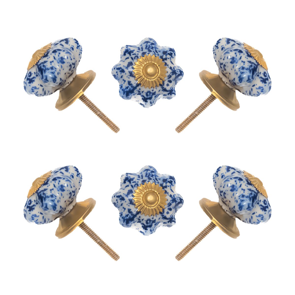 Speckled Blue & White Ceramic Knob (Pack of 6) – Rustic Chic & Easy Install for Cabinets & Drawers