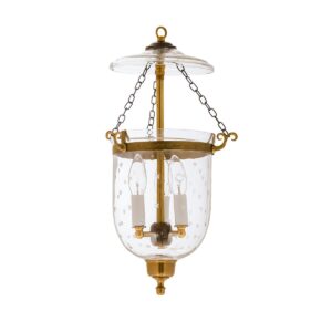 CDNY Small Ministarcut Lantern: Etched Glass Hanging Chandelier with Antique Brass Finish, 7"DIA, H19", Jar 10.5"
