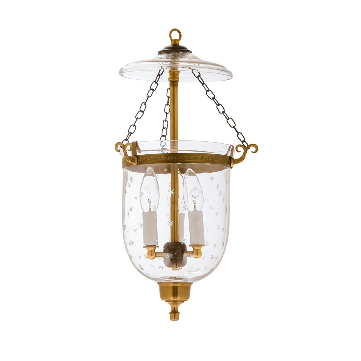 CDNY Small Ministarcut Lantern: Etched Glass Hanging Chandelier with Antique Brass Finish, 7″DIA, H19″, Jar 10.5″