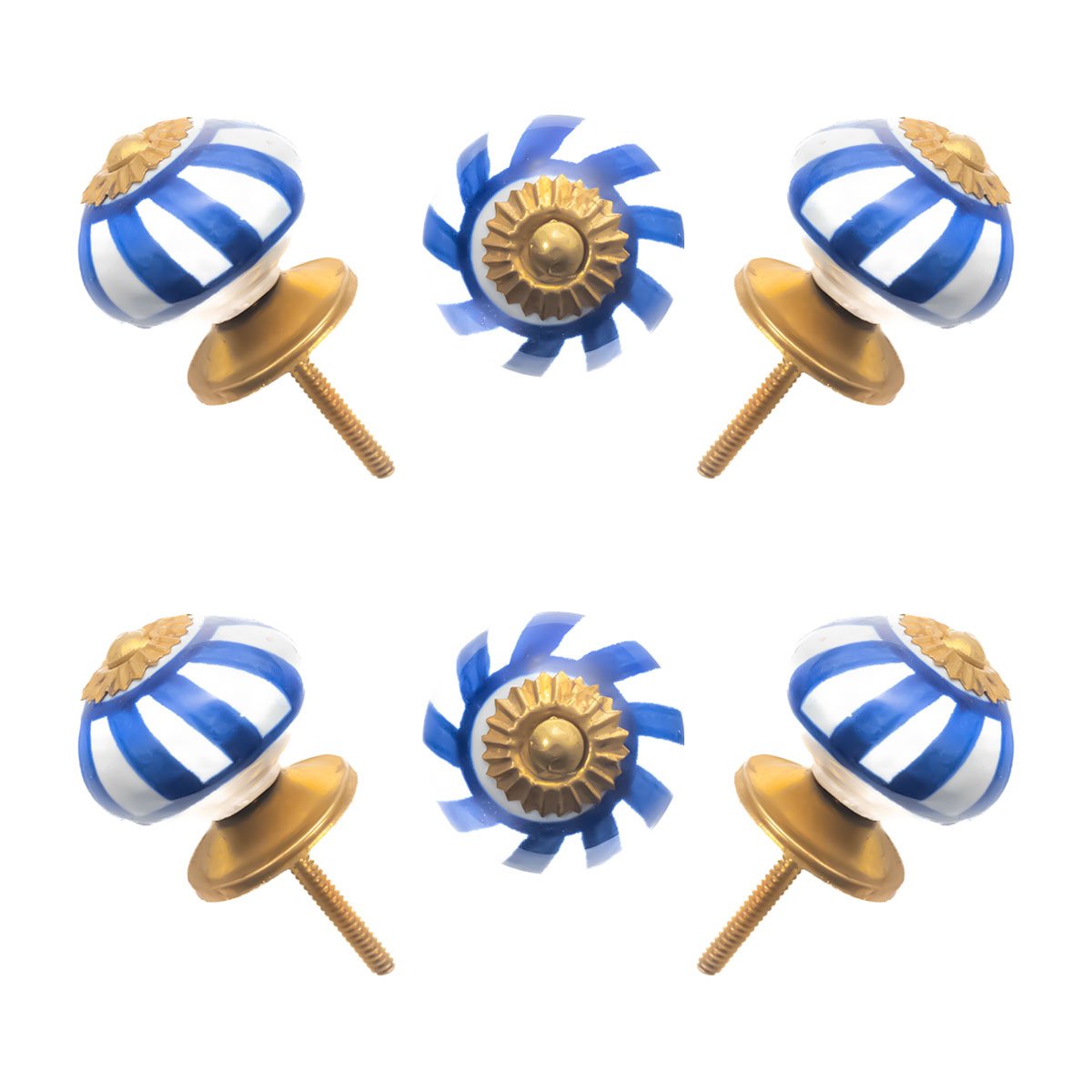 White Ceramic Knobs with Blue Swirl Line (Pack of 6) – 1.75 Inch Furniture Pulls by CDNY