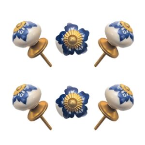 Artisanal Blue Floral Ceramic Knob (Pack of 6) - Hand-Painted Elegance & Easy Install