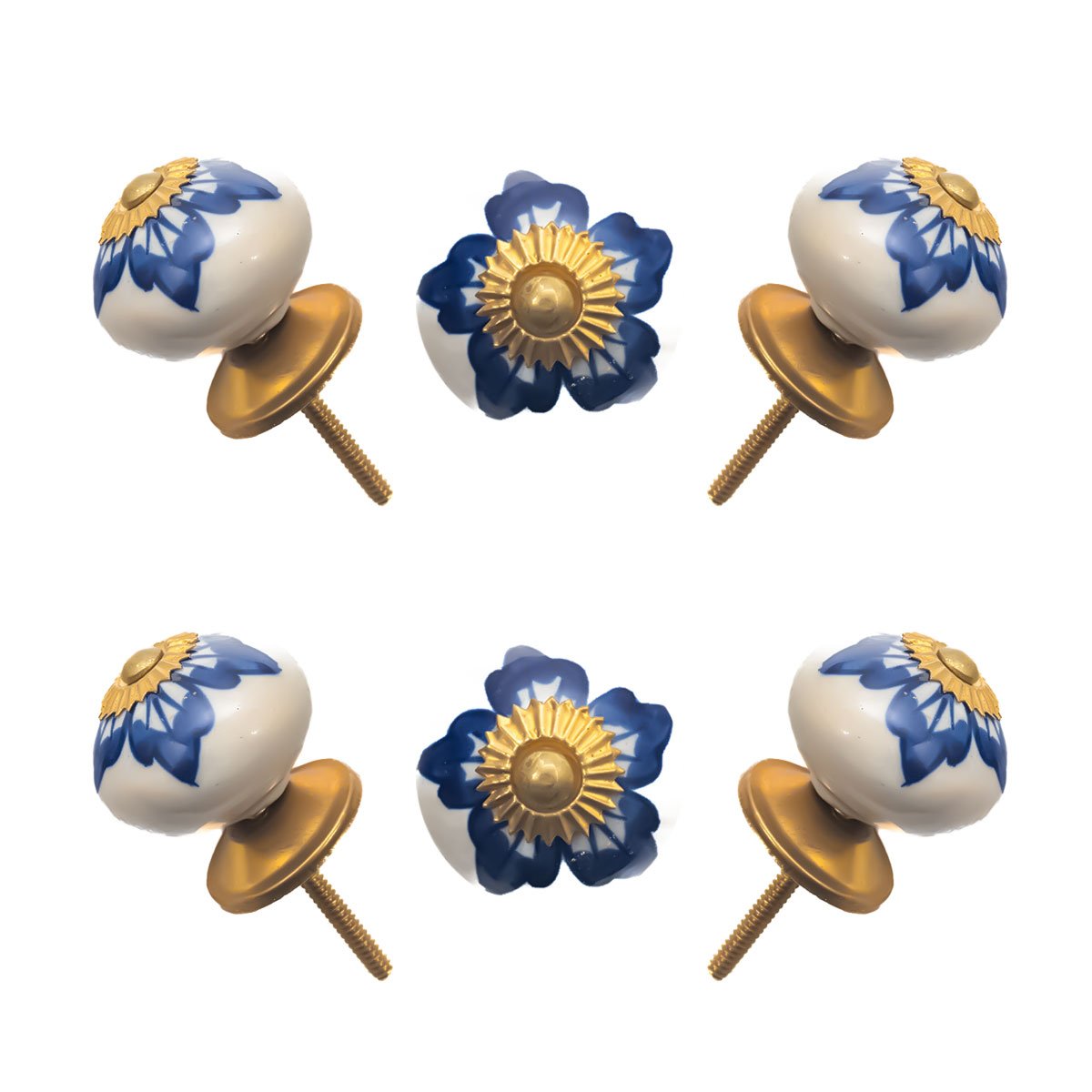 Artisanal Blue Floral Ceramic Knob (Pack of 6) – Hand-Painted Elegance & Easy Install