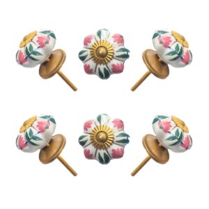 Elegant Pink & Green Floral Ceramic Melon Knobs (Pack of 6) - Hand-Painted & Easy Install for Cabinets & Drawers