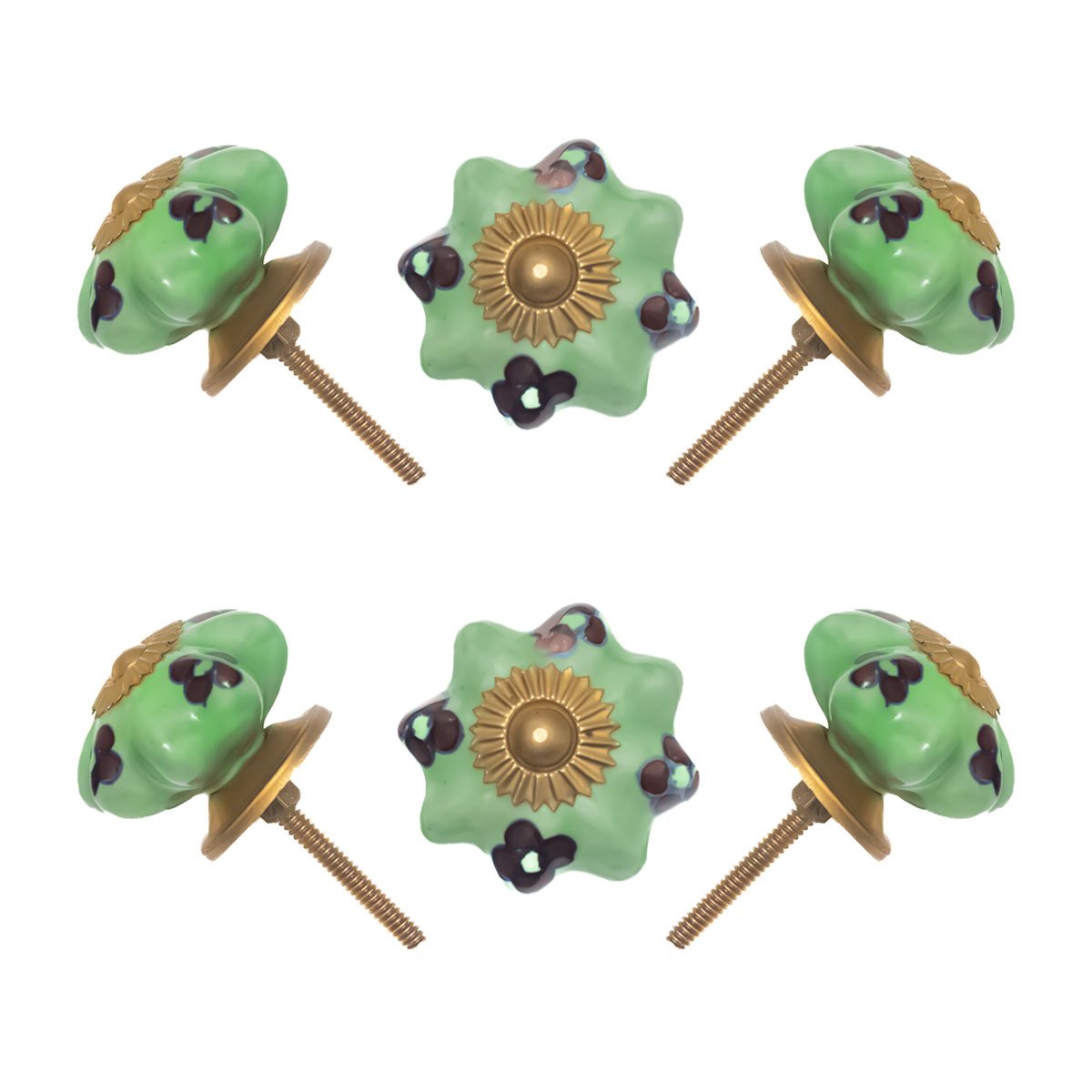 Light Green Floral Ceramic Knobs (Pack of 6) – 1.75 Inch Furniture Pulls by CDNY