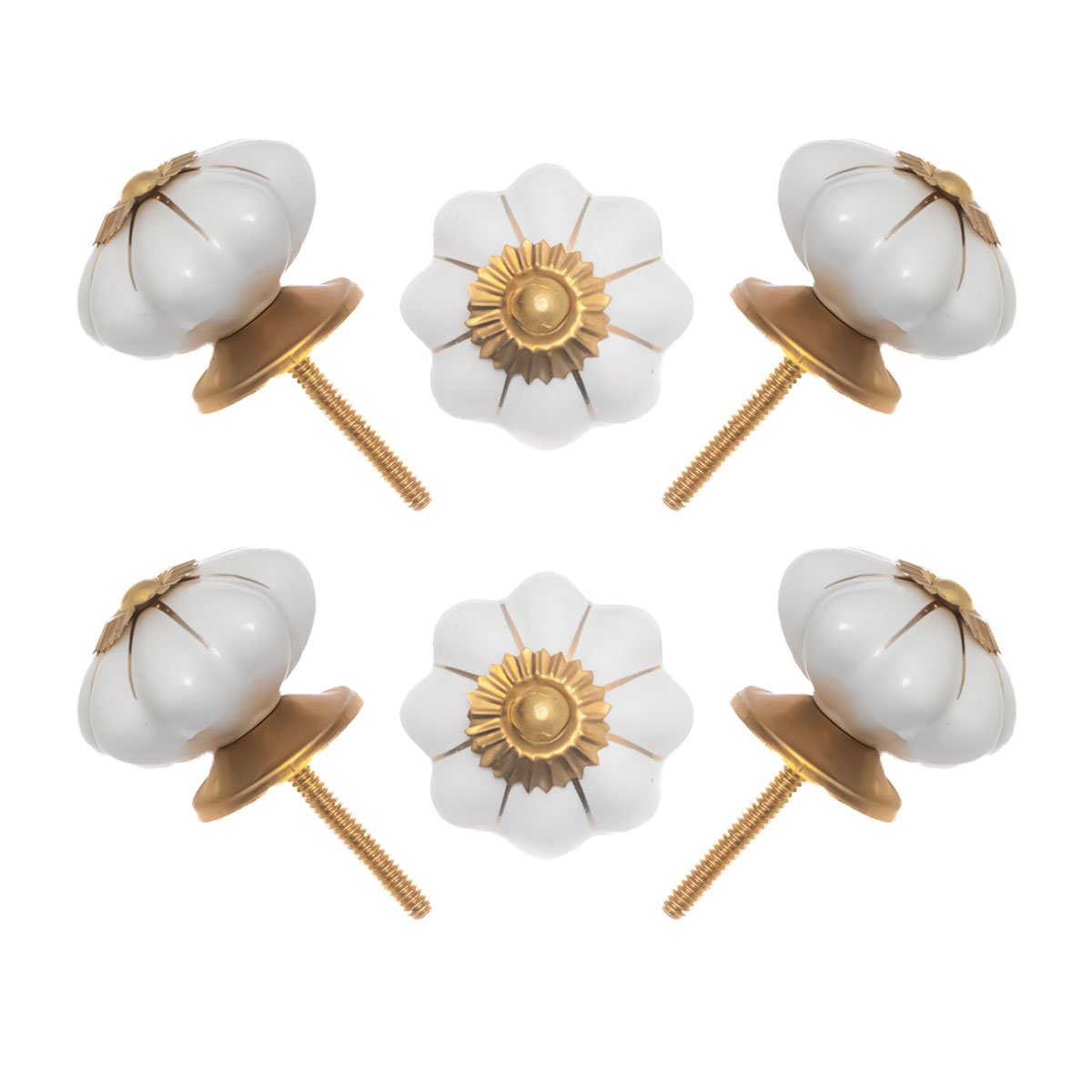 White Ceramic Pumpkin Knobs (Pack of 6) – 1.75 Inch Furniture Pulls by CDNY