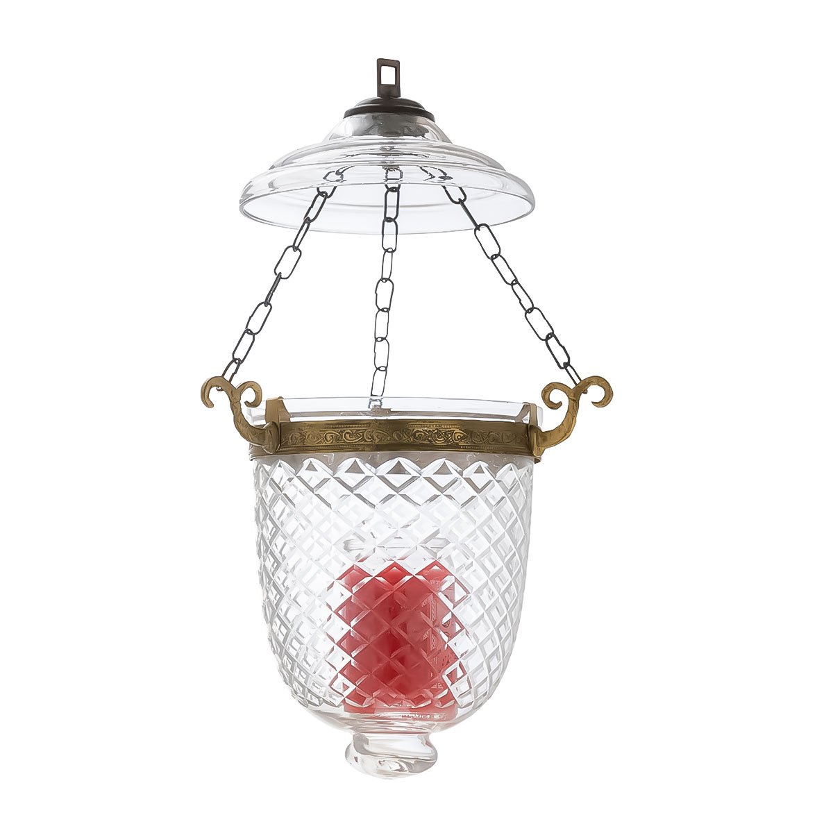 CDNY Vintage Style Diamond Cut Hanging Baby Lantern with Ornate Brass Accents – Ceiling Mounted Chandelier , DIA 6″ HT 14″