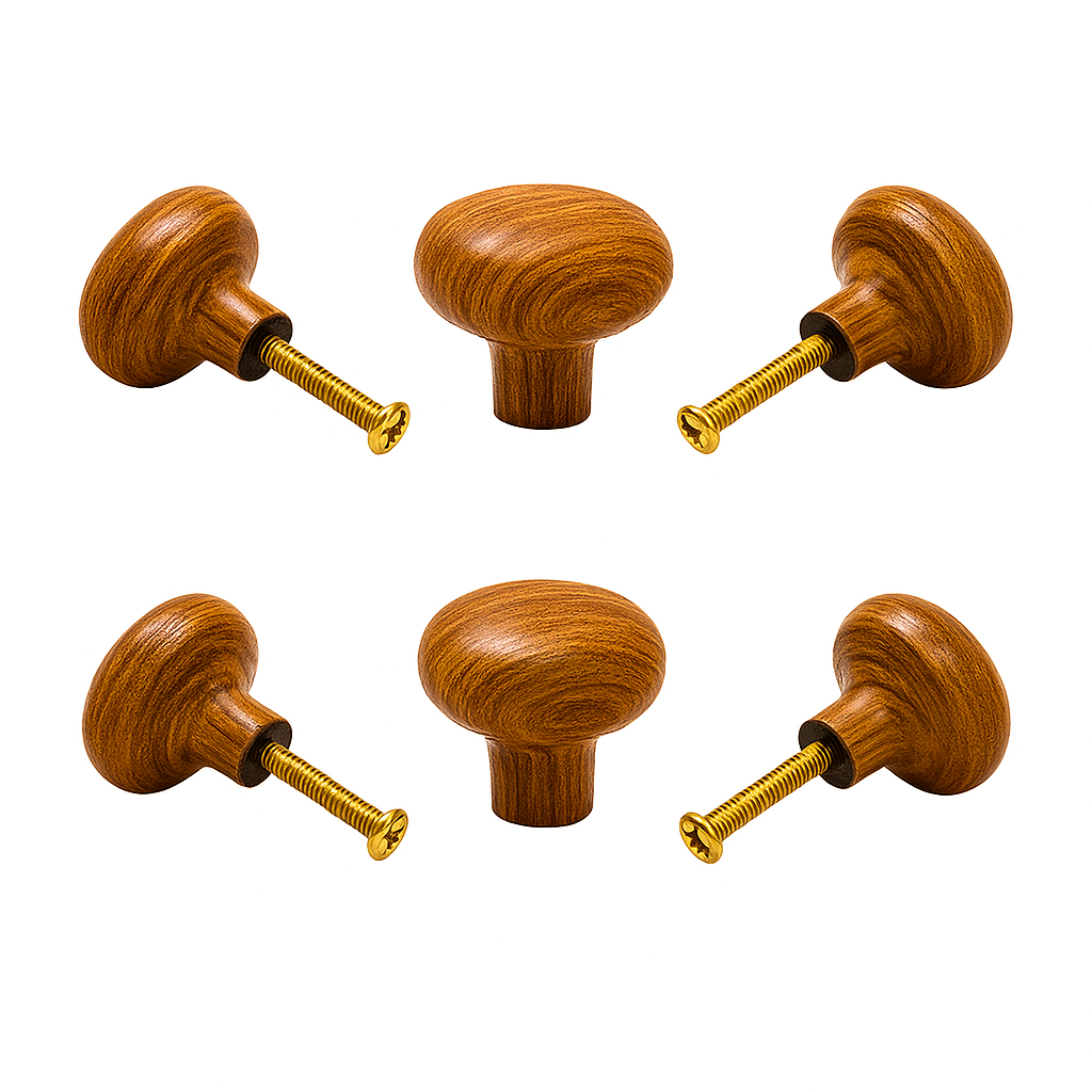 Classic Wooden Ceramic ball Knob (Pack of 6) – Natural  Wood Finish & Easy Install for Cabinets & Drawers By CDNY