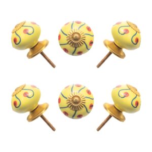 Sunny Yellow Hand-Painted Ceramic Knob (Pack of 6) - Vibrant & Easy Install for Cabinets & Drawers