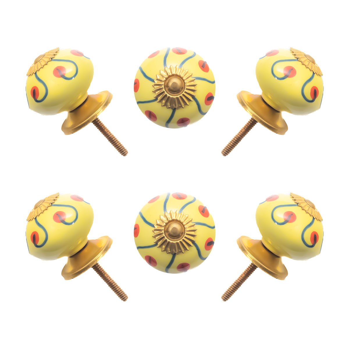 Sunny Yellow Hand-Painted Ceramic Knob (Pack of 6) – Vibrant & Easy Install for Cabinets & Drawers