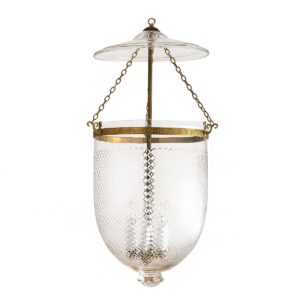 CDNY JUMBO DIAMOND CUT LANTERN: Etched Glass Hanging Chandelier with Antique Brass Finish, 14" DIA, 33"H, 19.5 JAR