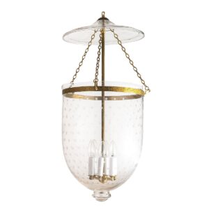 CDNY JUMBO MINI STAR CUT LANTERN: Etched Glass Hanging Chandelier with Antique Brass Finish, 14" DIA, 33"H, 19.5 JAR