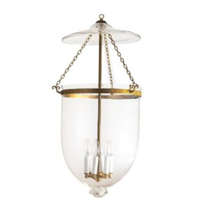 CDNY JUMBO PLAIN CLEAR LANTERN: Classic Clear Glass Hanging Chandelier with Antique Brass Finish, 14" DIA, 33"H, 19.5 JAR