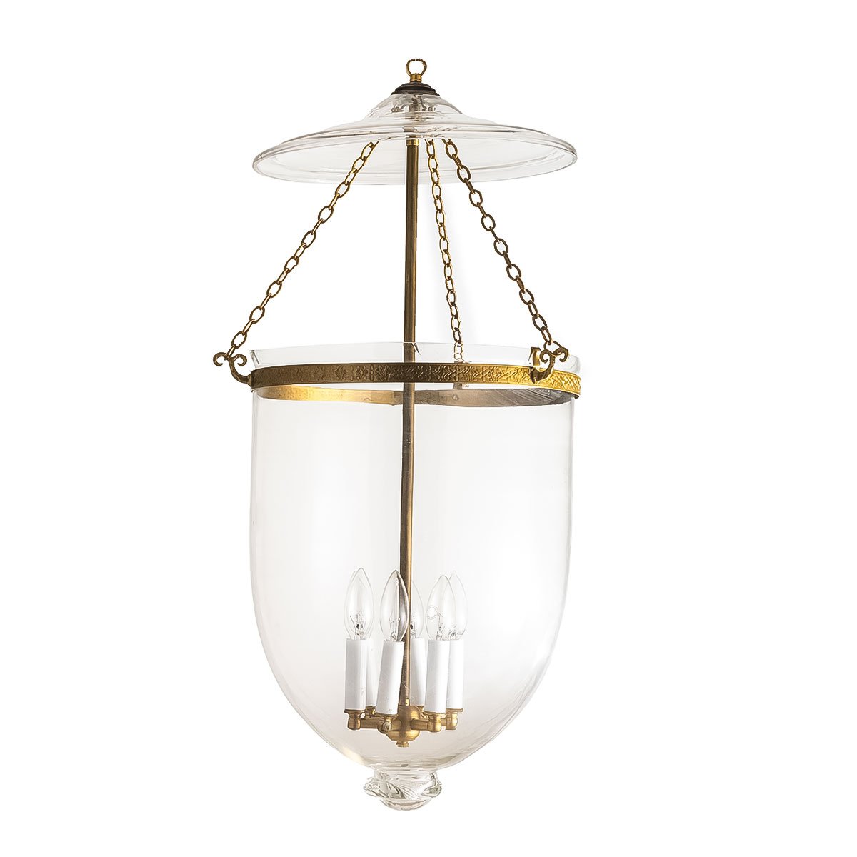 CDNY JUMBO PLAIN CLEAR LANTERN: Classic Clear Glass Hanging Chandelier with Antique Brass Finish, 14″ DIA, 33″H, 19.5 JAR