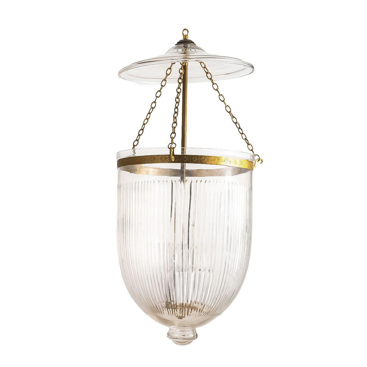 CDNY JUMBO PRISMATIC LANTERN: Fluted Glass Hanging Chandelier with Antique Brass Finish, 14″ DIA, 33″H, 19.5 JAR
