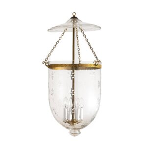 CDNY JUMBO STAR CUT LANTERN: Etched Glass Hanging Chandelier with Antique Brass Finish, 14" DIA, 33"H, 19.5 JAR
