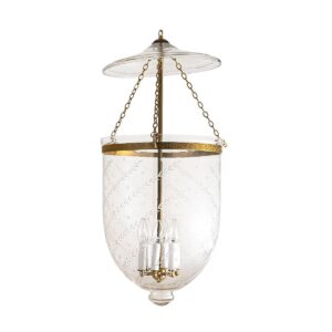 CDNY JUMBO STAR FEATHER LANTERN: Etched Glass Hanging Chandelier with Antique Brass Finish, 14" DIA, 33"H, 19.5 JAR
