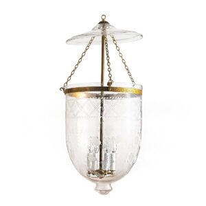 CDNY JUMBO TULIP LANTERN: Etched Glass Hanging Chandelier with Antique Brass Finish, 14" DIA, 33"H, 19.5 JAR