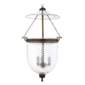 CDNY LARGE DIAMOND CUT LANTERN Brilliant Faceted Glass Hanging Chandelier with Antique Brass Finish,11"DIA, 23"H, 13.5 JAR