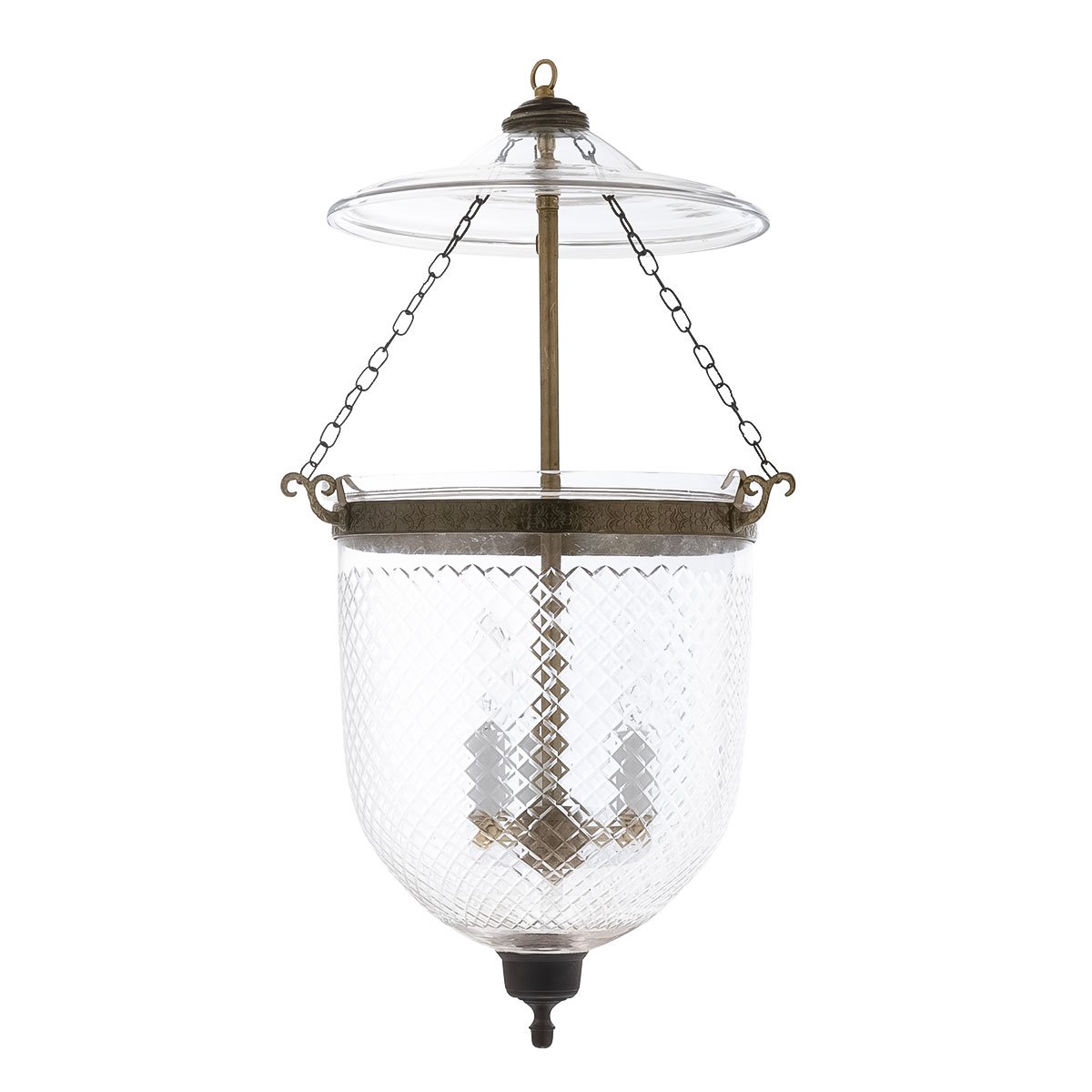 CDNY LARGE DIAMOND CUT LANTERN Brilliant Faceted Glass Hanging Chandelier with Antique Brass Finish,11″DIA, 23″H, 13.5 JAR