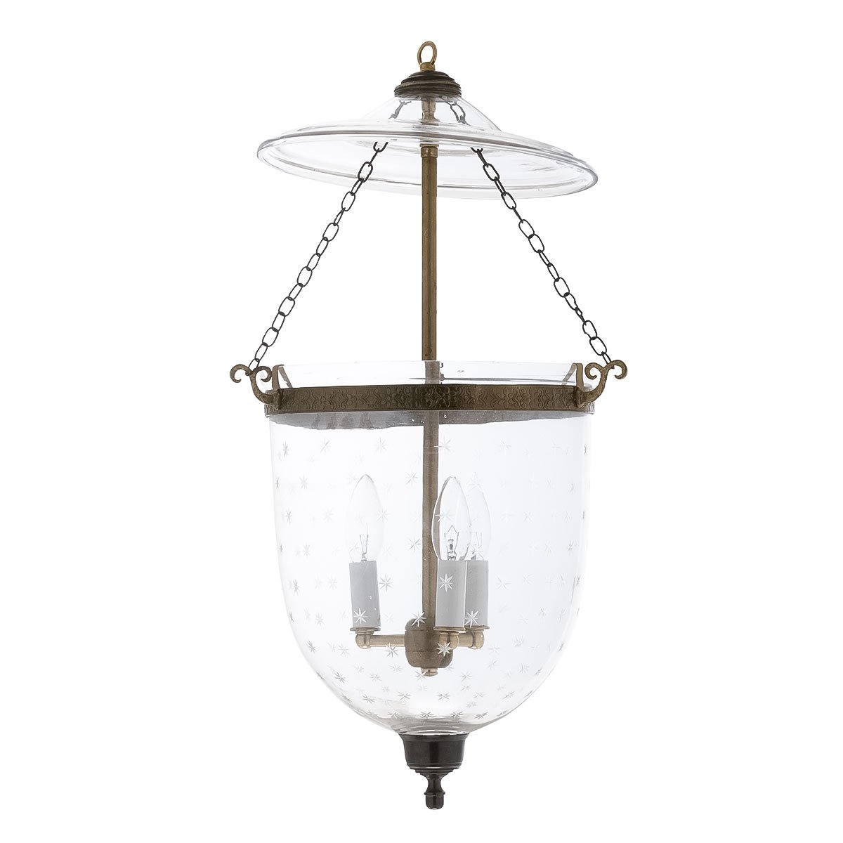 CDNY LARGE MINISTAR CUT LANTERN: Dazzling Star Etched Glass Hanging Chandelier with Antique Brass Finish,11″DIA, 23″H, 13.5 JAR