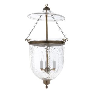 CDNY LARGE PALM TREE LANTERN: Grand Tropical Etched Glass Hanging Chandelier with Antique Brass Finish,11"DIA, 23"H, 13.5 JAR