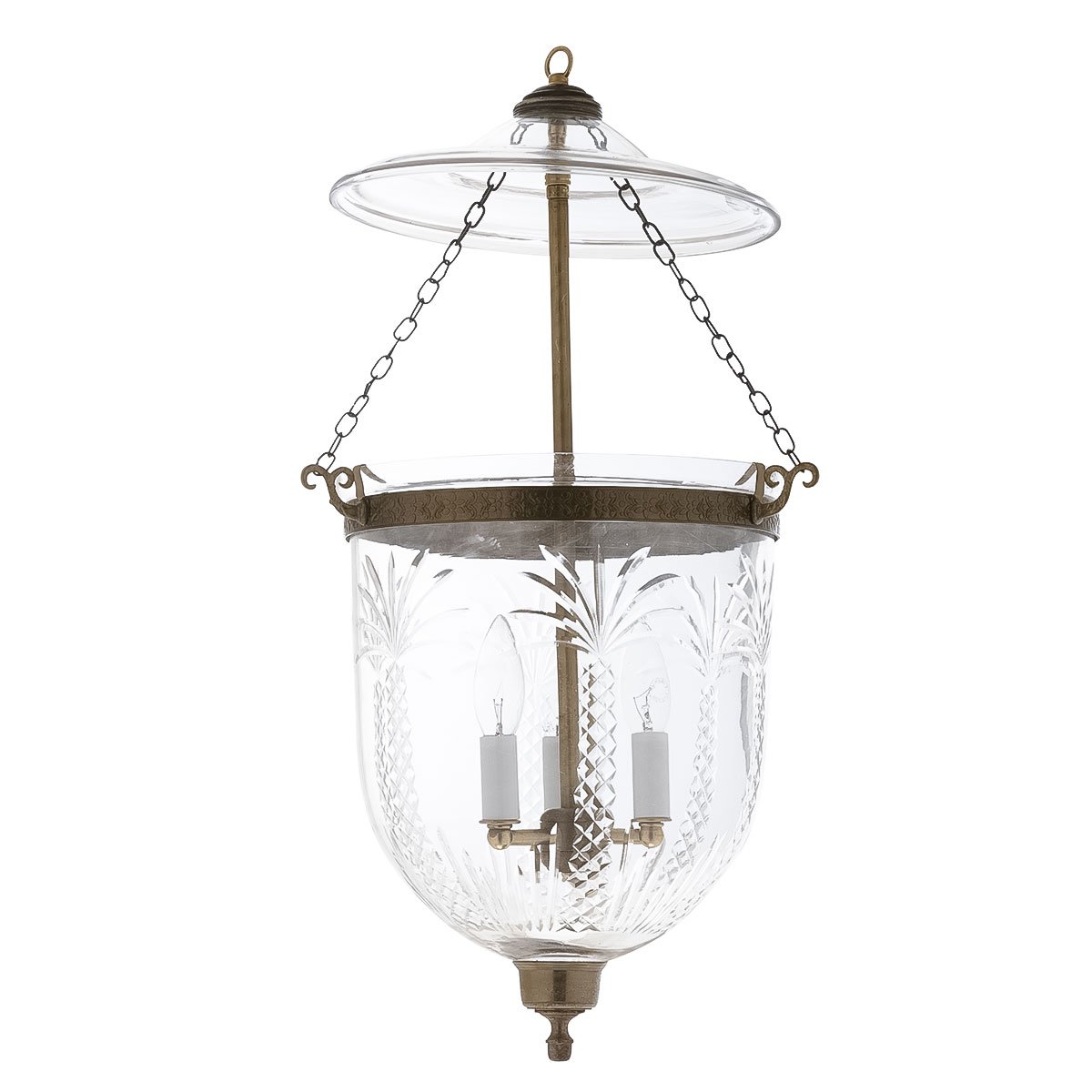 CDNY LARGE PALM TREE LANTERN: Grand Tropical Etched Glass Hanging Chandelier with Antique Brass Finish,11″DIA, 23″H, 13.5 JAR