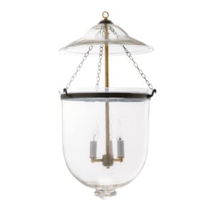 CDNY LARGE PLAIN CLEAR LANTERN: Etched Glass Hanging Chandelier with Brass Finish, H 26", 12" DIA, 15" JAR