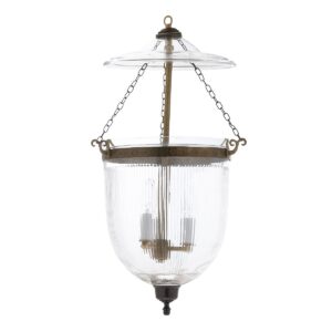 CDNY LARGE PRISMATIC LANTERN: Grand Fluted Glass Hanging Chandelier with Antique Brass Finish,11"DIA, 23"H, 13.5 JAR