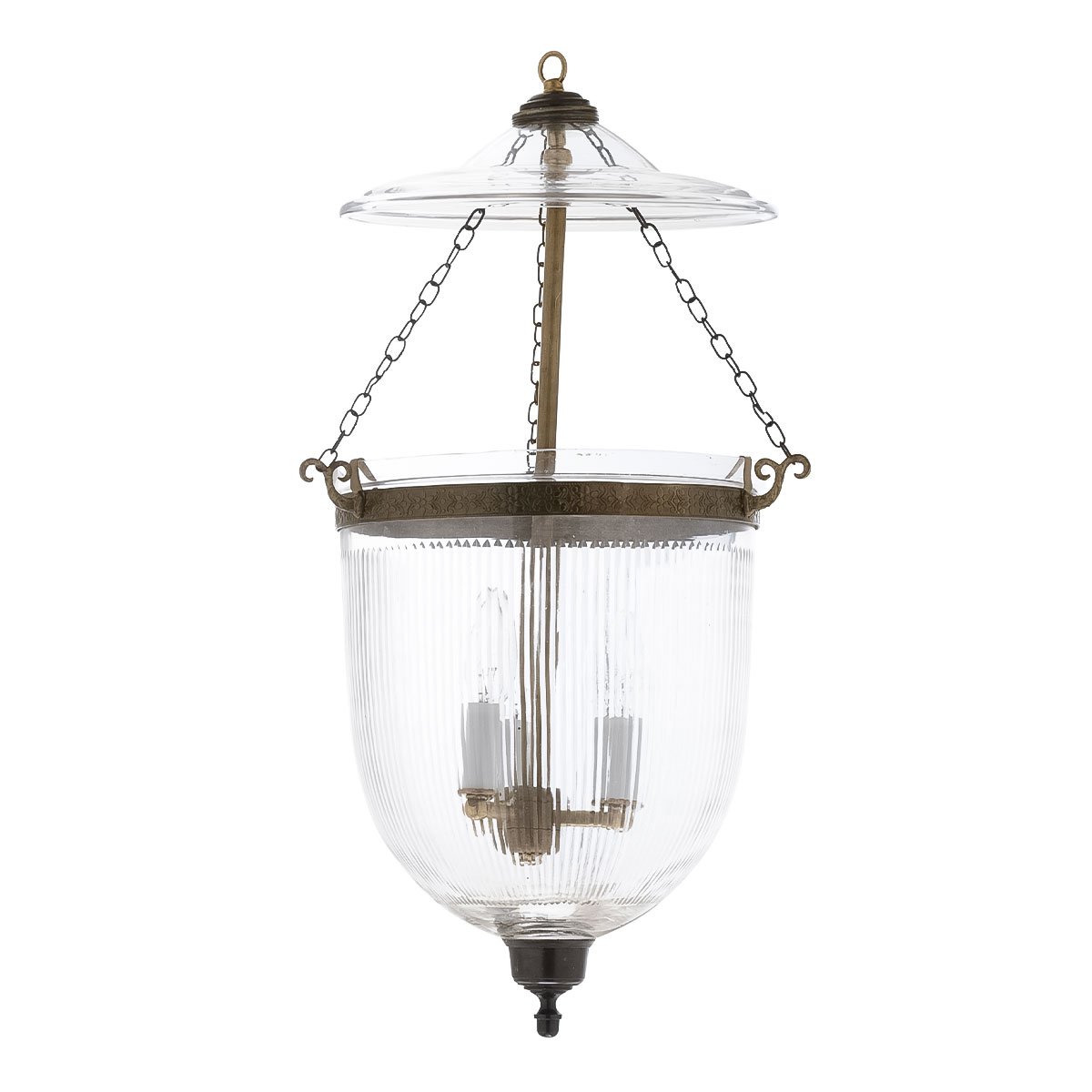CDNY LARGE PRISMATIC LANTERN: Grand Fluted Glass Hanging Chandelier with Antique Brass Finish,11″DIA, 23″H, 13.5 JAR