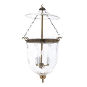CDNY LARGE STAR CUT LANTERN: Dazzling Star Etched Glass Hanging Chandelier with Antique Brass Finish,11"DIA, 23"H, 13.5 JAR