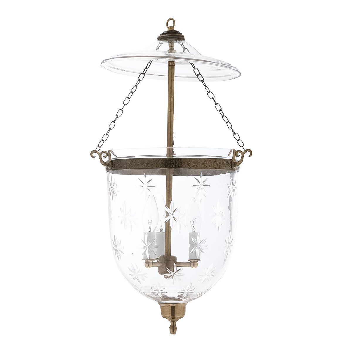 CDNY LARGE STAR CUT LANTERN: Dazzling Star Etched Glass Hanging Chandelier with Antique Brass Finish,11″DIA, 23″H, 13.5 JAR