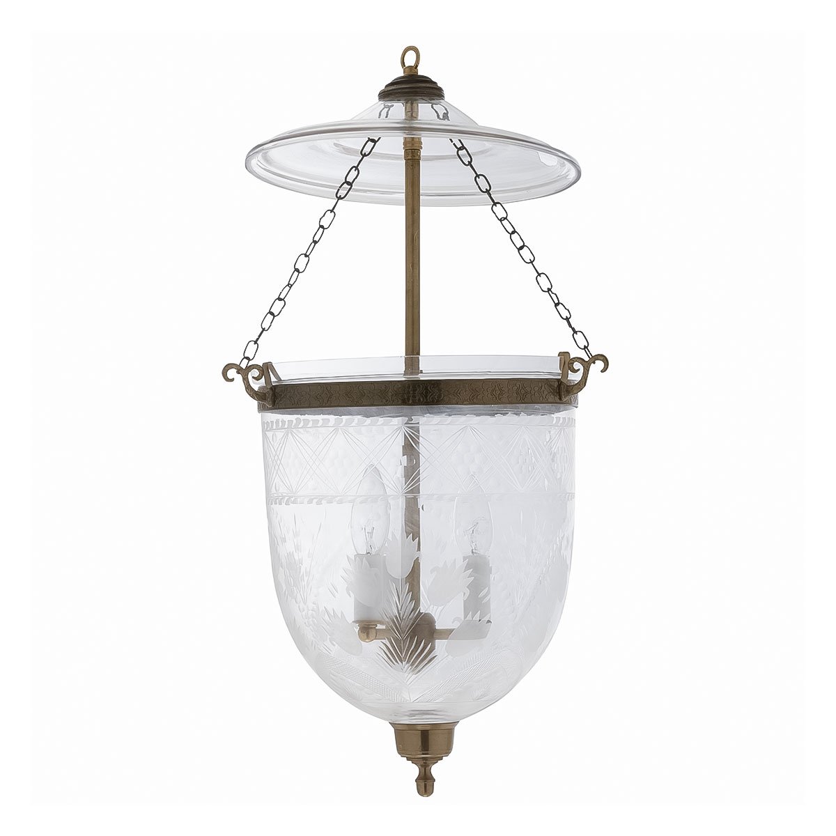 CDNY LARGE TULIP LANTERN: Grand Etched Tulip Design Glass Hanging Chandelier with Antique Brass Finish,11″DIA, 23″H, 13.5 JAR