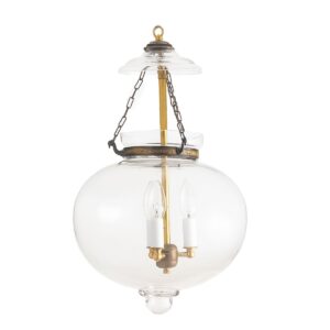 CDNY Large Onion Lantern: Plain Clear Glass Hanging Chandelier with Antique Brass Finish