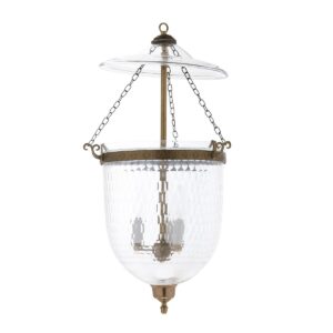 CDNY LARGE THUMBPRINT LANTERN: Textured Glass Hanging Chandelier with Antique Brass Finish,11"DIA, 23"H, 13.5 JAR
