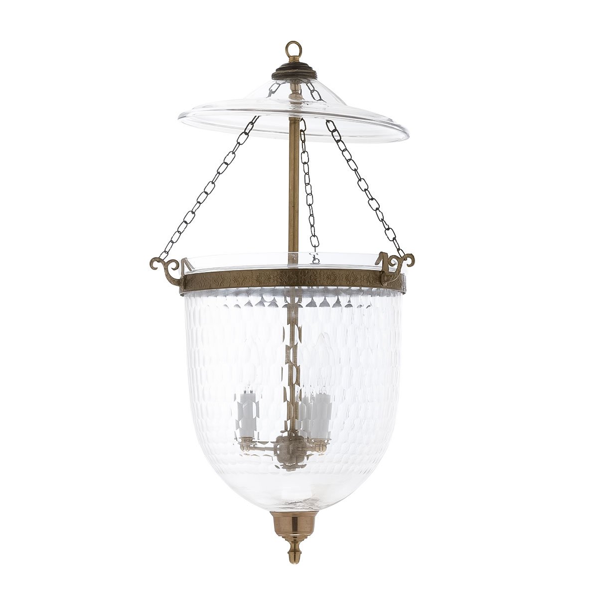 CDNY LARGE THUMBPRINT LANTERN: Textured Glass Hanging Chandelier with Antique Brass Finish,11″DIA, 23″H, 13.5 JAR