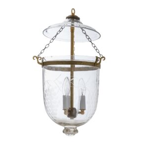 CDNY MED. GRAPES LANTERN: Etched Grapevine Glass Hanging Chandelier with Antique Brass Finish , 9" DIA, H 21" JAR 10.5"