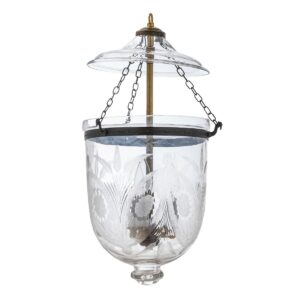 CDNY MED. FLORAL CUT LANTERN: Ornate Cut Glass Hanging Chandelier with Antique Brass Finish, 9" DIA, H 21" JAR 10.5"