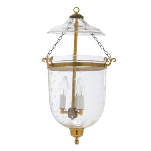 CDNY MED. MINISTAR CUT LANTERN: Dazzling Star Etched Glass Hanging Chandelier with Antique Brass Finish, 9" DIA, H 21" JAR 10.5"