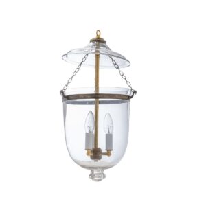 CDNY MEDIUM. PLAIN CLEAR LANTERN: Classic Smooth Glass Hanging Chandelier with Antique Brass Finish, 9" DIA, H 21" JAR 10.5"