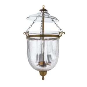 CDNY MEDIUM PRISMATIC LANTERN: Elegant Fluted Glass Hanging Chandelier with Antique Brass Finish, 9" DIA, H 21" JAR 10.5"