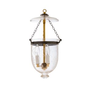 CDNY SM. GRAPES LANTERN: Etched Grapevine Glass Hanging Chandelier with Antique Brass Finish, 7"DIA, H19", Jar 10.5"