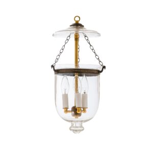 CDNY SM. PLAIN CLEAR LANTERN: Classic Smooth Glass Hanging Chandelier with Antique Brass Finish, 7"DIA, H19", Jar 10.5"